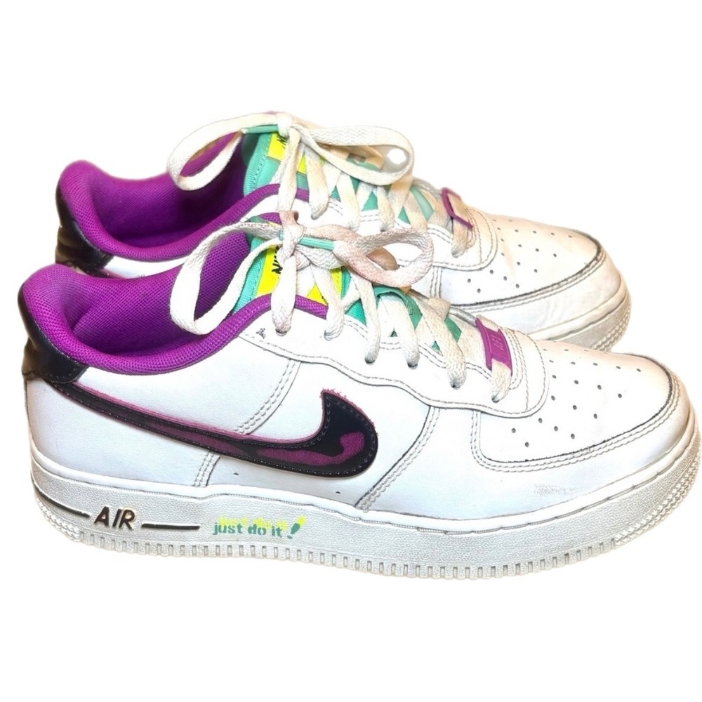 Nike Air Force 1 Low White Purple Teal Just Do It‎ GS Sneakers CW1590-101
